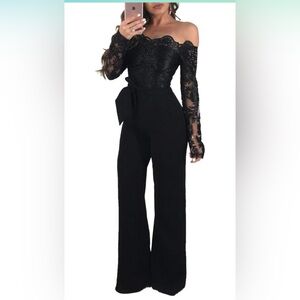 BRAND NEW - NEVER WORN BLACK LACE TOP JUMPSUIT